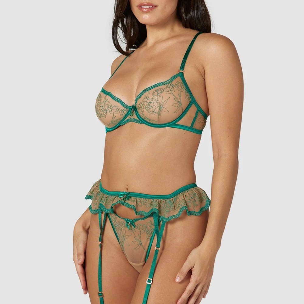 Green Mesh Lounge Intimates Garter Set
